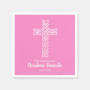 White Cross Taffy Pink Girl's Communion Religious Napkins