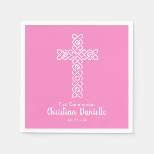 White Cross Taffy Pink Girls Communion Religious Napkins