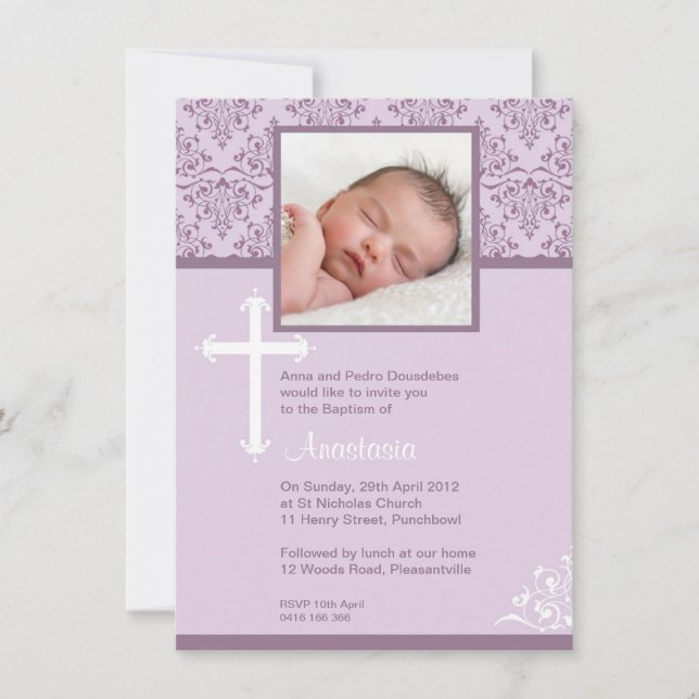 White Cross Vintage Christening Invitations (Front)