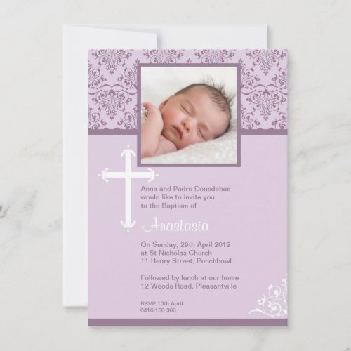 White Cross Vintage Christening Invitations