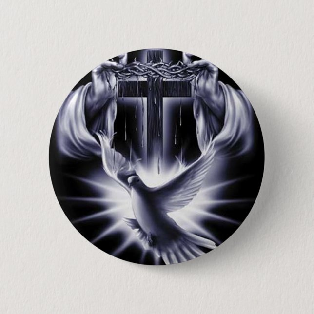 White Cross with Dove Button (Front)