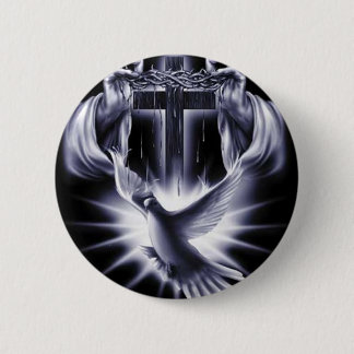 White Cross with Dove Button