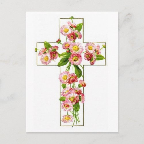 White Cross With Pink Florals Postcard