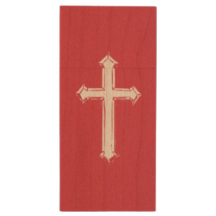 White cross wood USB flash drive