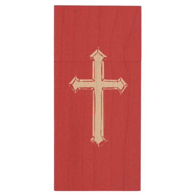 White cross wood USB flash drive (Back (Vertical))