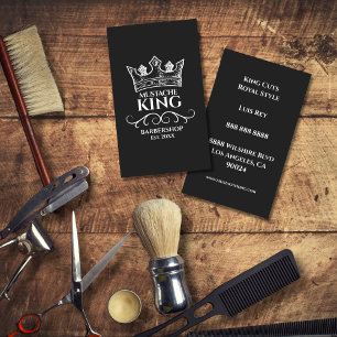 White Crown King Mustache Barbershop Business Card
