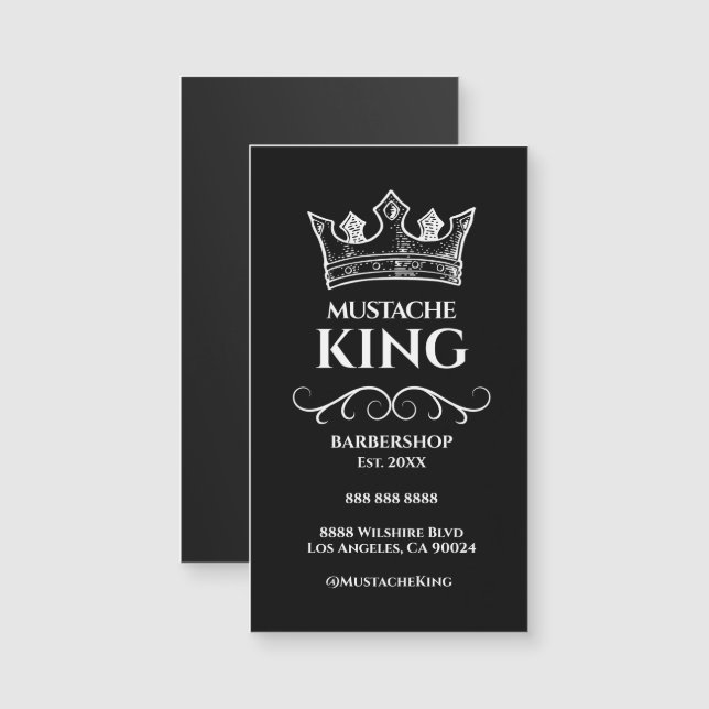 White Crown King Mustache Barbershop Magnet Card (Front/Back)
