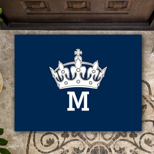 White Crown Monogram Personalized Doormat