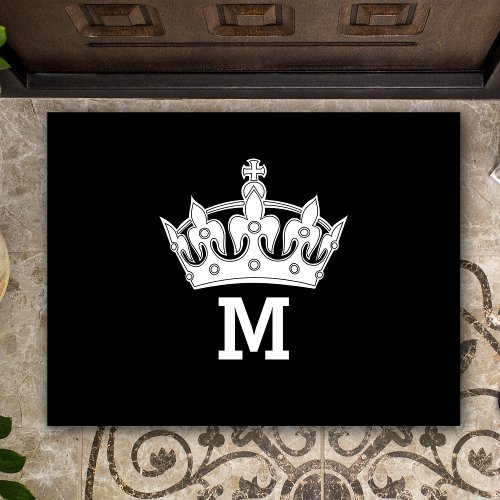 White Crown Monogram Personalized Doormat