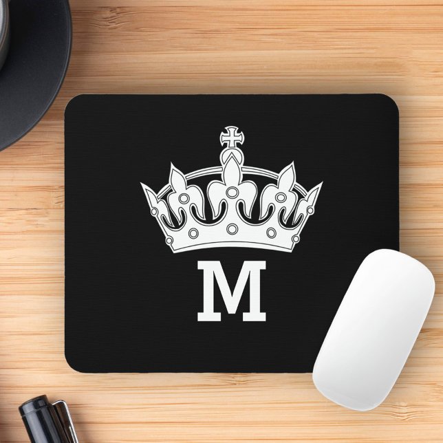 White Crown Monogram Personalized Mouse Pad (Creator Uploaded)
