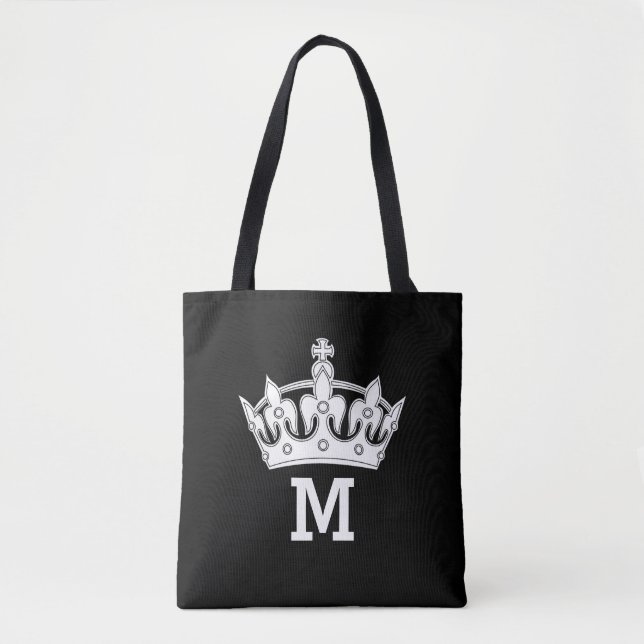 White Crown Monogram Personalized Tote Bag (Front)