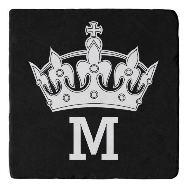 White Crown Monogram Personalized Trivet (Front)