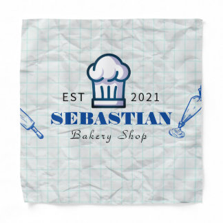 White Crumpled Texture Chef Name Bakery Shop logo Bandana