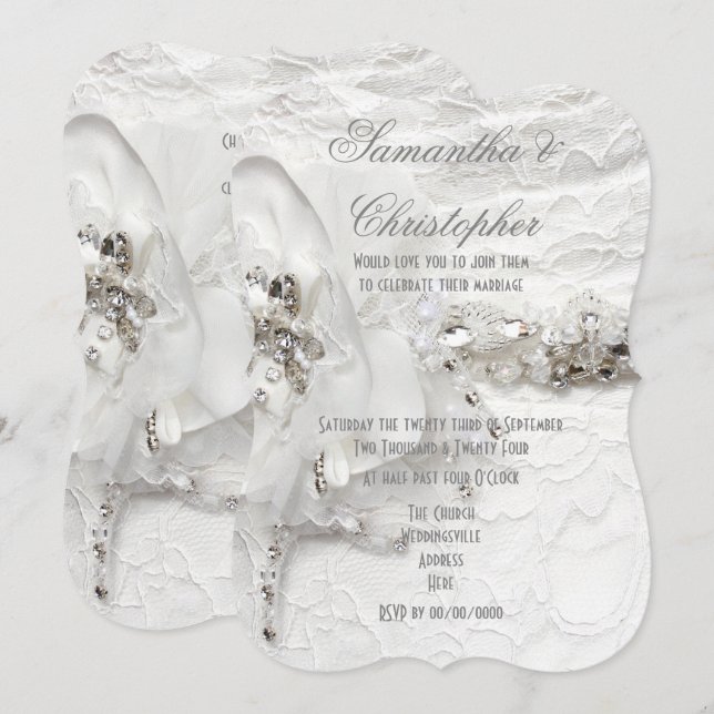 White crystal diamond brides dress wedding invitation (Front/Back)