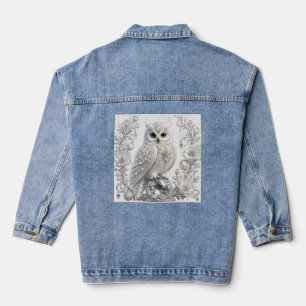 White Crystal Pearl Owl Denim Jacket