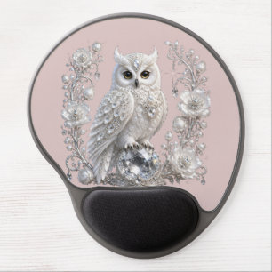 White Crystal Pearl Owl Gel Mouse Pad