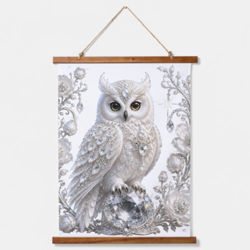White Crystal Pearl Owl Hanging Tapestry