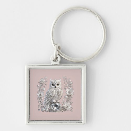White Crystal Pearl Owl Keychain