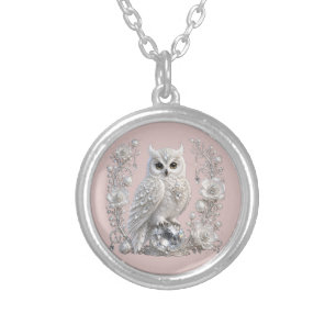 White Crystal Pearl Owl Silver Plated Necklace