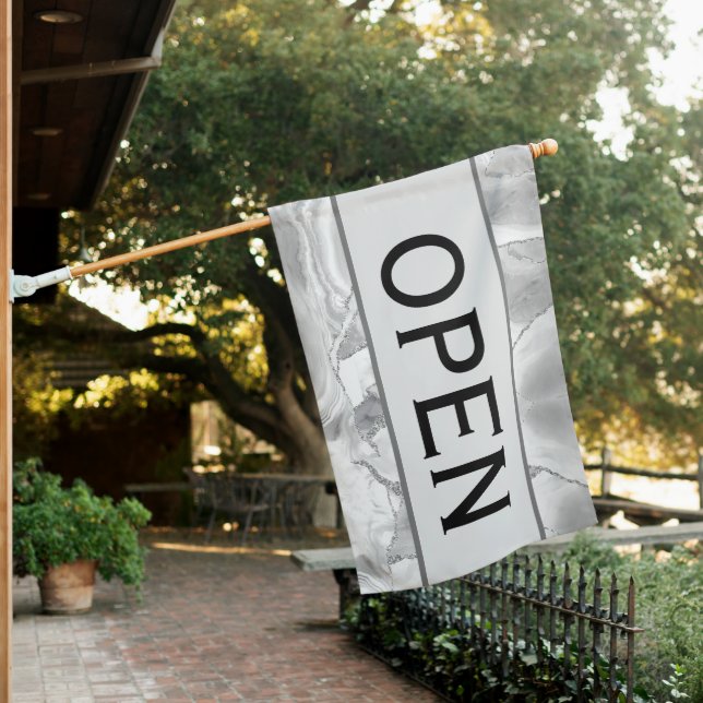 White Crystal Silver Glitter Agate Open Sign Flag (In SItu)