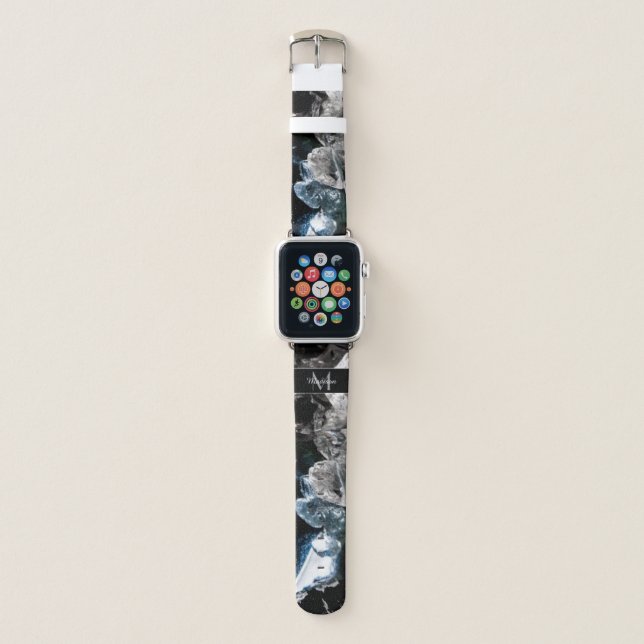 White Crystals in Black outer space Monogram Apple Watch Band (Front)