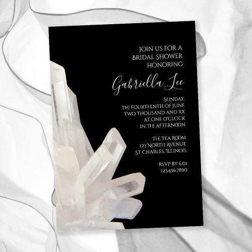 White Crystals on Black Bridal Shower Invitation