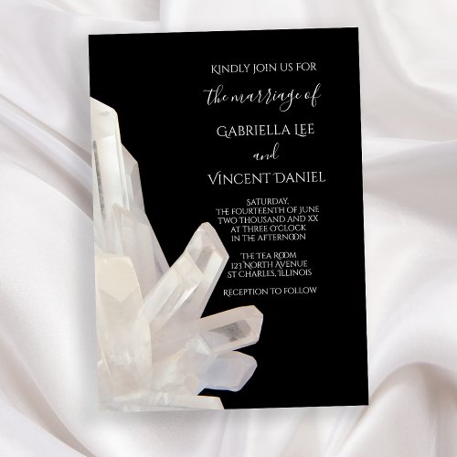 White Crystals on Black Wedding Invitation