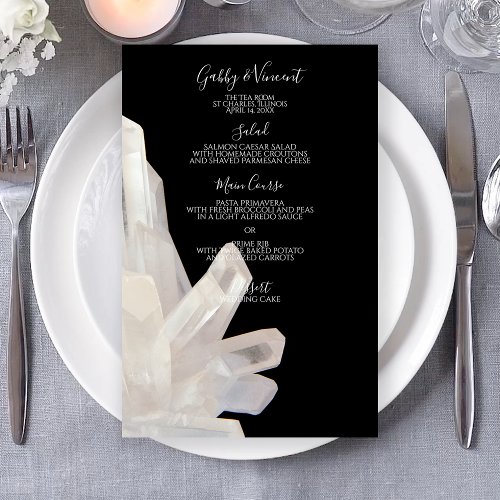 White Crystals on Black Wedding Menu