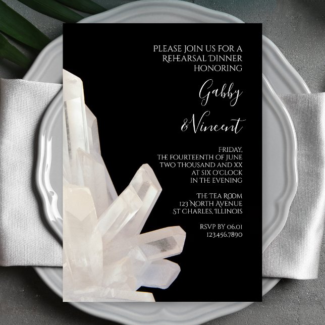 White Crystals on Black Wedding Rehearsal Dinner Invitation (Creator Uploaded)