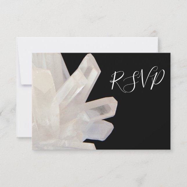 White Crystals on Black Wedding RSVP Reply Card (Front)