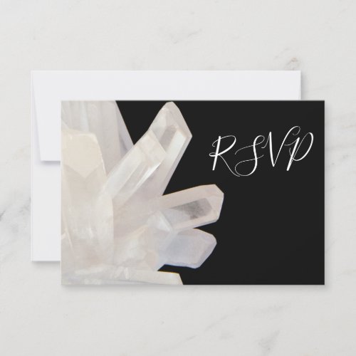 White Crystals on Black Wedding RSVP Reply Card