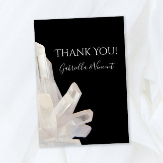 White Crystals on Black Wedding Thank You Card