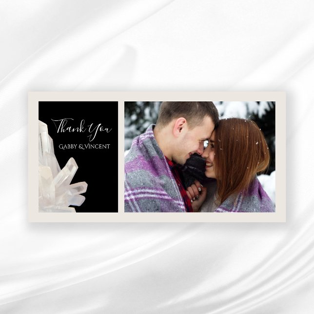 White Crystals on Black Wedding Thank You Card (Creator Uploaded)