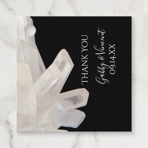 White Crystals on Black Wedding Thank You Favor Tags