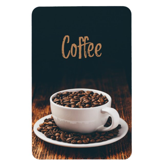 White cup full of roasted coffee beans magnet (Vertical)
