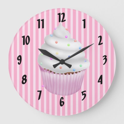 White Cupcake with Sprinkles Large Clock