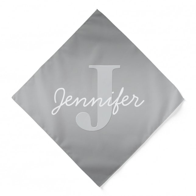 White Cursive & Grey Monogram | Editable Colors Bandana (Front)
