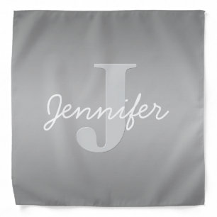 White Cursive & Grey Monogram Editable Colors Bandana