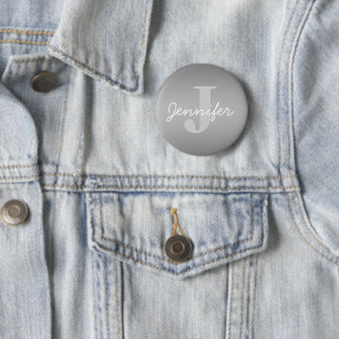 White Cursive & Grey Monogram Editable Colors Button
