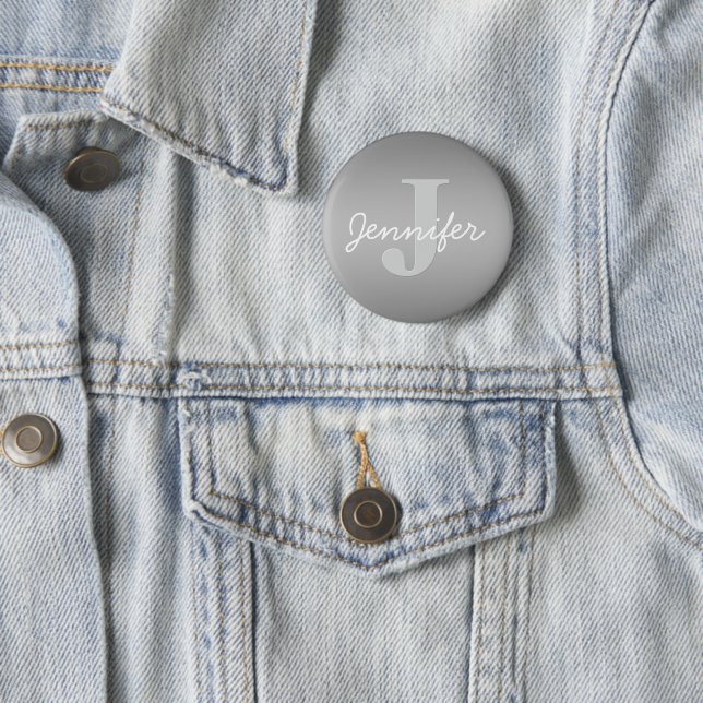 White Cursive & Grey Monogram | Editable Colors Button (In Situ)