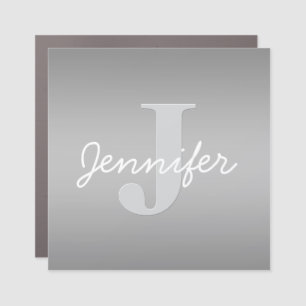 White Cursive & Grey Monogram Editable Colors Car Magnet