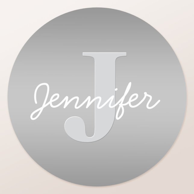 White Cursive & Grey Monogram | Editable Colors Classic Round Sticker (Creator Uploaded)