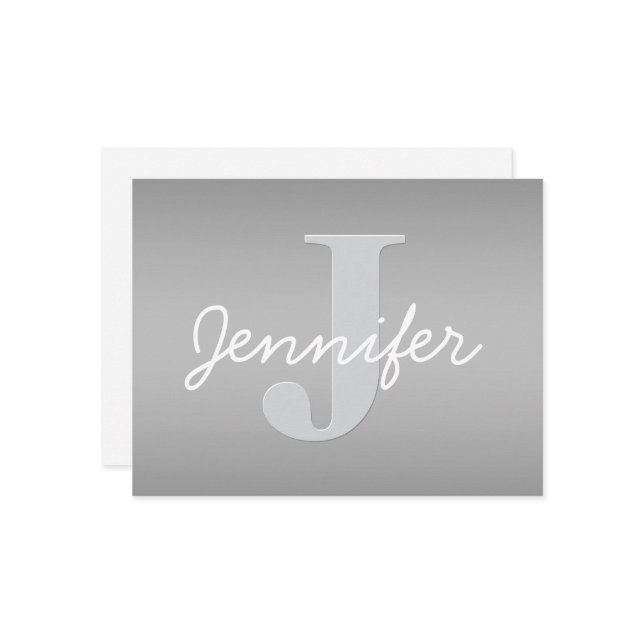 White Cursive & Grey Monogram | Editable Colors Enclosure Card (Front/Back In Situ)