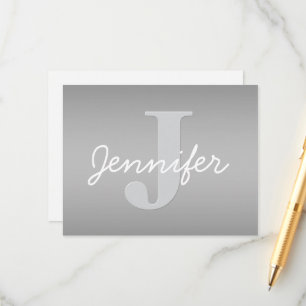 White Cursive & Grey Monogram Editable Colors Enclosure Card