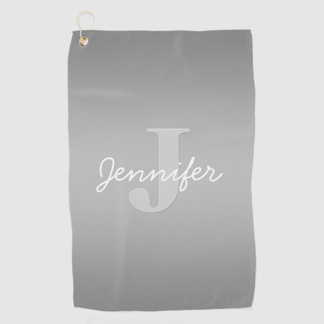 White Cursive & Grey Monogram | Editable Colors Golf Towel (Front)