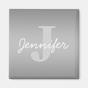White Cursive & Grey Monogram   Editable Colors Magnet