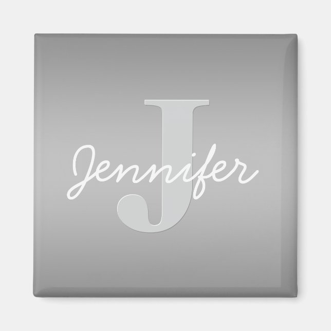 White Cursive & Grey Monogram | Editable Colors Magnet (Front)
