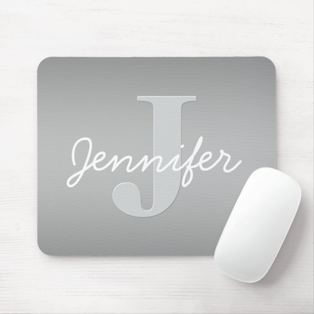 White Cursive & Grey Monogram | Editable Colors Mouse Pad (With Mouse)