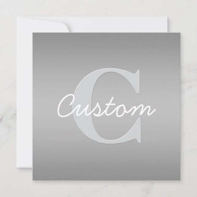 White Cursive & Grey Monogram | Editable Colors Note Card (Front)