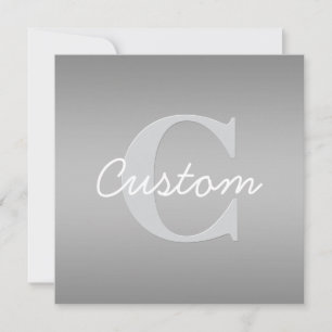 White Cursive & Grey Monogram Editable Colors Note Card